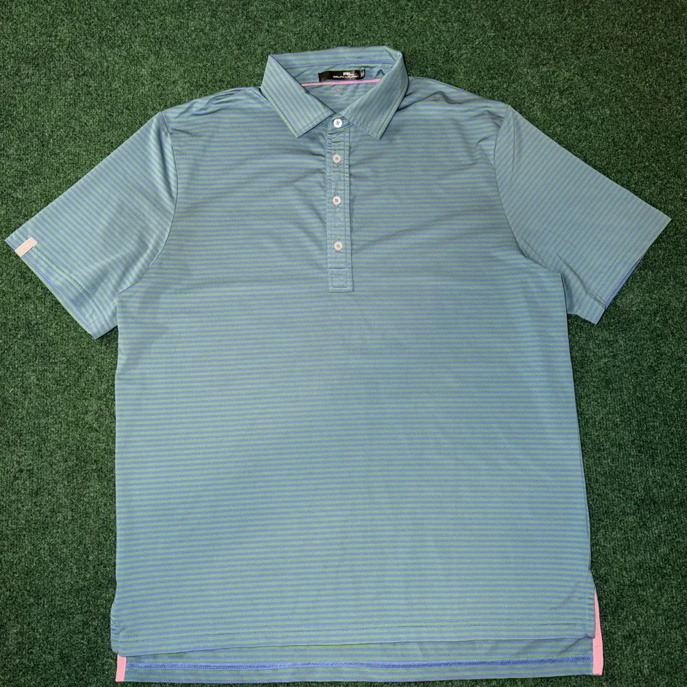 RLX Ralph Lauren Comfort Fit Polo Men's Size Large Green Purple Stripe 051